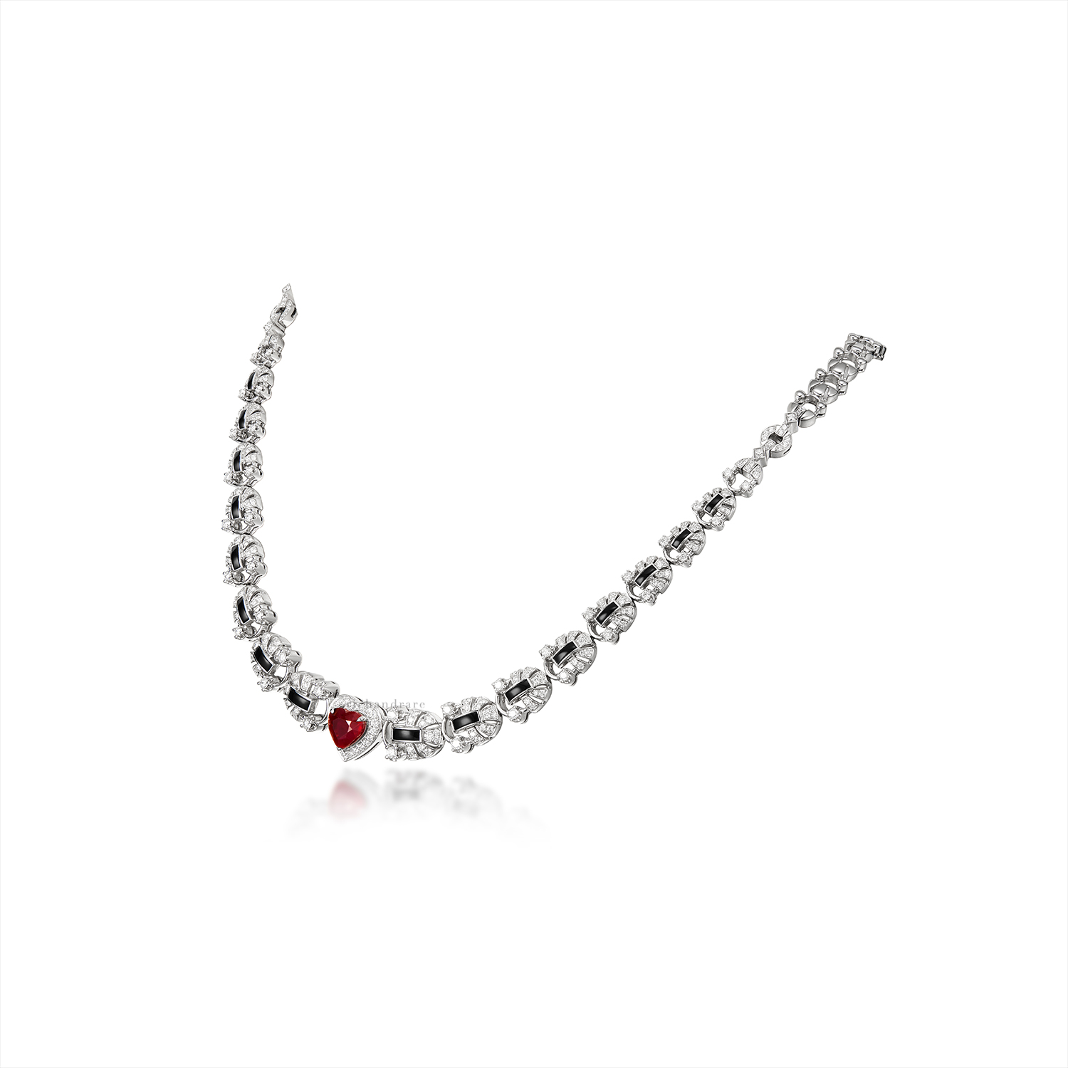 RUBY, ONYX AND DIAMOND NECKLACE